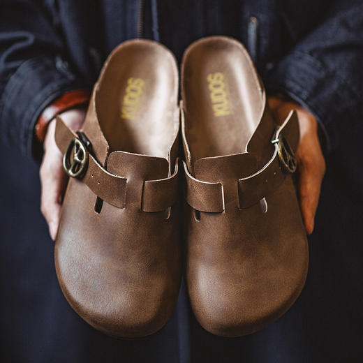 马登穆勒鞋疯马皮懒人半拖男鞋新款厚底外穿软木包头休闲复古拖鞋 商品图0