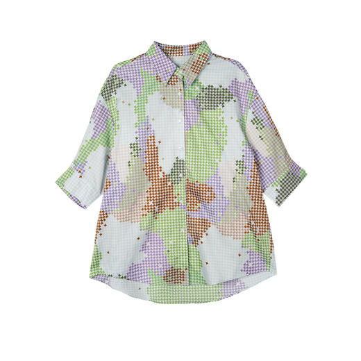 谜底大廓形衬衫女2025夏季新款原创印花七分袖宽松衬衣256MC6015 商品图4