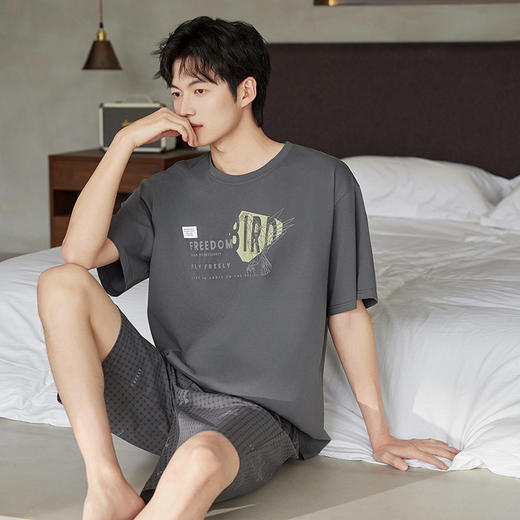 夏季纯棉短袖短裤男士睡衣宽松休闲可外穿薄款家居服爽棉套装新款     JL-5510 商品图1