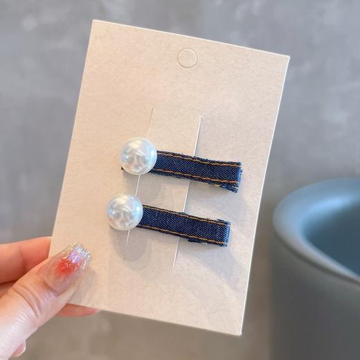 蕾丝牛仔布艺蝴蝶结儿童珍珠发卡 商品图2