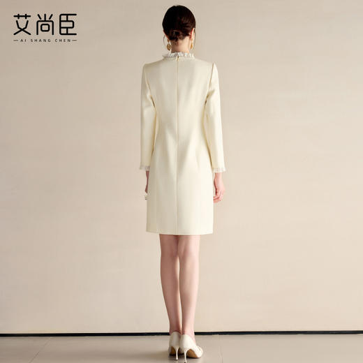 艾尚臣花边领小香风连衣裙女2025春季新款长袖修身显瘦中长西装裙 商品图4