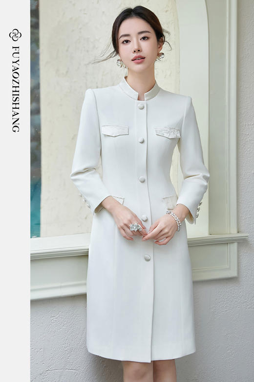 FUYAO扶摇 国风立领连衣裙女2025新款杏色小香风改良旗袍中长裙春 商品图5