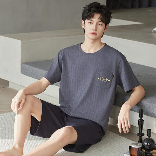 纯棉男士夏季短袖短裤爽棉睡衣宽松休闲可外穿薄款套装新款家居服   JL-5511 商品图3