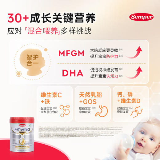 森宝（Semper）白金版5HMO 婴幼儿配方奶粉3段（12月以上） 800g 商品图3