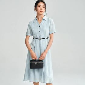 【高货sh】全新升级【铂金会员257/天猫339/差价82】(10522) 洛诗琳25新款复古条纹收腰连衣裙气质通勤大摆衬衫连衣裙