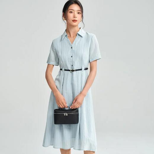 【高货sh】全新升级【铂金会员257/天猫339/差价82】(10522) 洛诗琳25新款复古条纹收腰连衣裙气质通勤大摆衬衫连衣裙 商品图0
