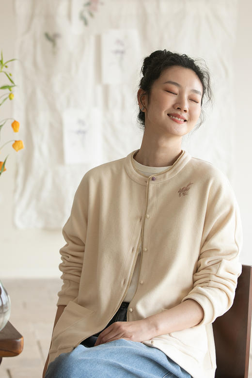 牧衣游原创 手工刺绣短外套舒适柔软简约文艺百搭休闲开衫 壹浅浅 商品图5