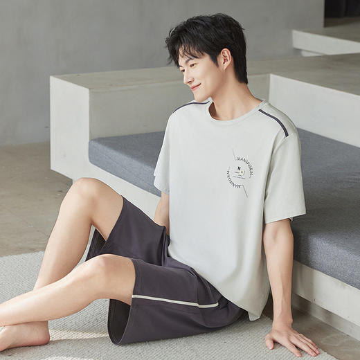 夏季男士纯棉短袖短裤睡衣爽棉宽松休闲可外穿薄款套装新款家居服    JL-5502 商品图3