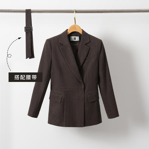艾尚臣长袖西装套装2024冬季新款棕色西服外套修身立体剪裁职业装 商品图1