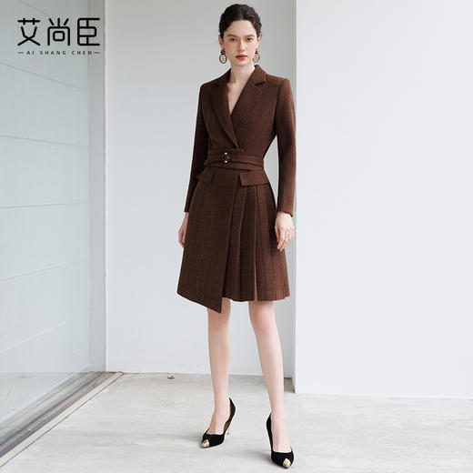 艾尚臣正式场合秋冬新款显瘦气质时髦穿搭高腰职业通勤西装连衣裙 商品图3