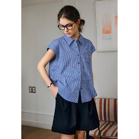 OLrain欧芮儿蓝色格子衬衫女夏季2025年新款通勤高级感连肩衬衣