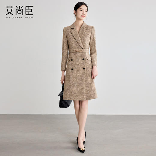 艾尚臣咖色西装连衣裙女2025新款气质正装高级感收腰职业装冬季厚 商品图3