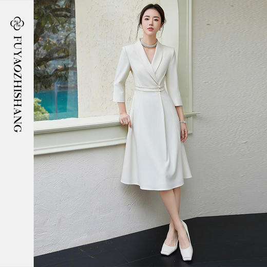 FUYAO扶摇 中华风连衣裙女修身显瘦西装裙优雅七分袖高级大摆裙夏 商品图1