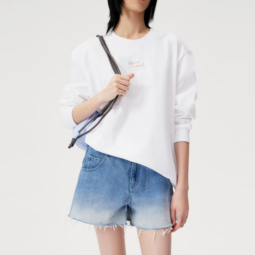 lost in echo2025春夏新款时尚宽松纯棉刺绣圆领白色长袖T恤上衣 商品图3