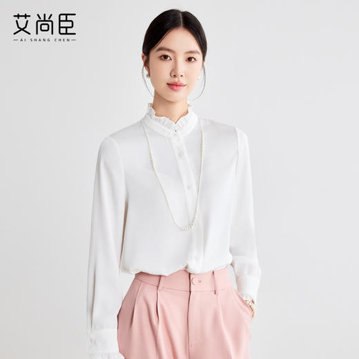 艾尚臣雪纺衬衫女2025新款浪漫花边简约柔和白衬衣时尚优雅上衣春 商品图2