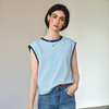 OLrain欧芮儿2025年新款休闲撞色无袖复古T恤拼接圆领女宽松上衣 商品缩略图3