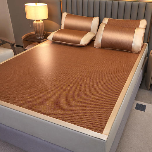 【凉席古藤席】夏季裸睡可折叠空调席 单双人家用软席子 冰丝凉席三件套  商品图2