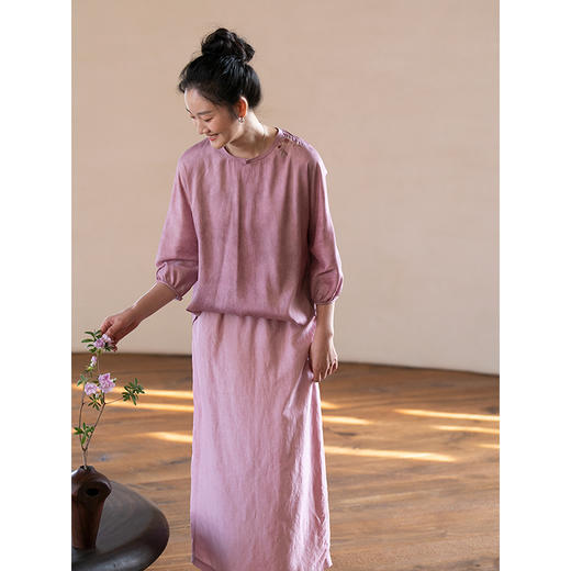 牧衣游原创 手工刺绣重磅真丝炒色套头衫桑蚕丝圆领上衣 听春雨 商品图2