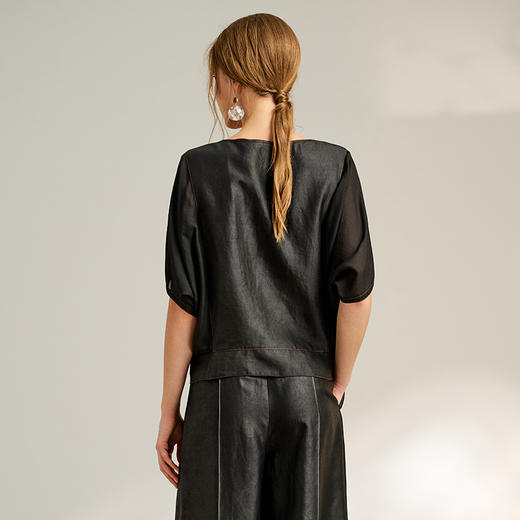 TANGY Collection/2025天意精品夏季新品中国风女士莨绸v领衬衫 商品图2