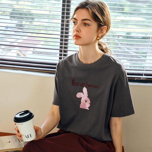 OLrain欧芮儿灰色短袖T恤女夏季2025年新款立体趣味宽松长袖上衣 商品图3