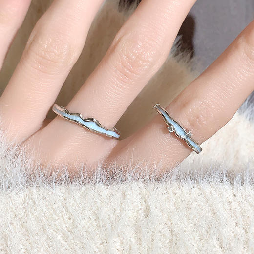 【夜光】卡蒂罗/KADER 海誓山盟 山海星雨情侣对戒 星河万里中久久小众轻奢开口素圈一对 礼盒纪念日告白配饰 商品图3