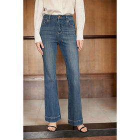 HeyDress四面弹微喇牛仔裤女春季法式复古修身直筒裤通勤百搭裤子