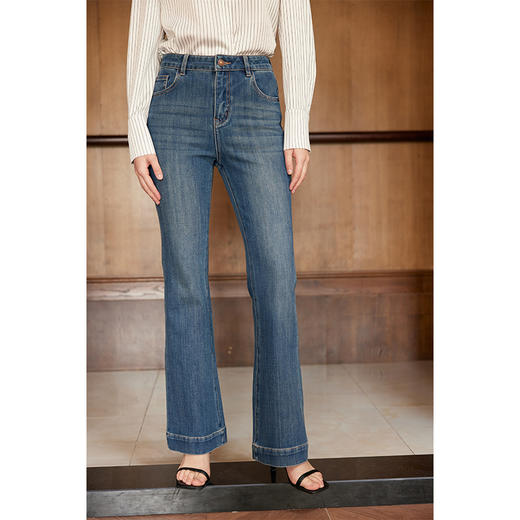 HeyDress四面弹微喇牛仔裤女春季法式复古修身直筒裤通勤百搭裤子 商品图0