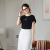 欧芮儿OLrain2025夏季新款连肩短袖简约刺绣T恤女黑色设计感上衣 商品缩略图3
