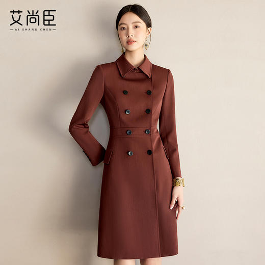 艾尚臣双排扣连衣裙女2025春季新款复古法式西装裙气质收腰修身裙 商品图1