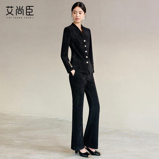 艾尚臣时尚套装女早春新款精致优雅高端炸街修身上衣微喇裤两件套 商品图3