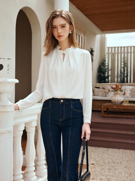 OLrain欧芮儿法式白色长袖衬衫女春季2025新款通勤气质荷叶边上衣 商品图4