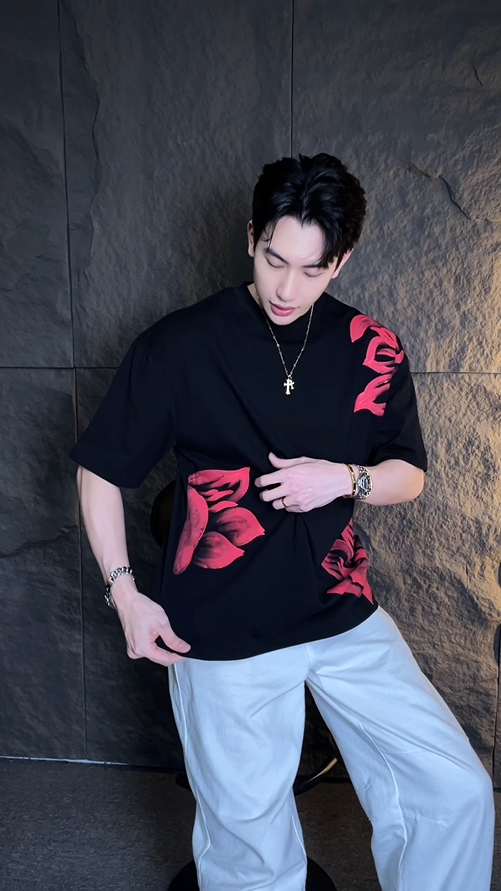 T1123夏季新款花朵印花男女同款短袖时尚百搭休闲上衣宽松潮流T恤