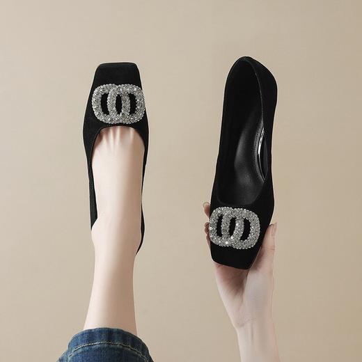 【预售5天】柔软舒适通勤百搭羊翻皮水钻方扣高跟气质单鞋女WXJFG&W412 商品图4