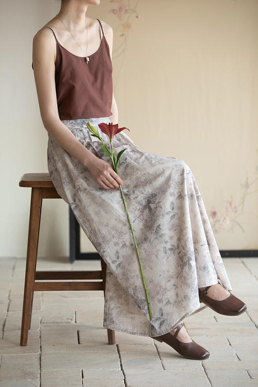 牧衣游原创 印花匹马棉半裙新款宽松文艺浪漫百搭A字半身裙 远照 商品图5