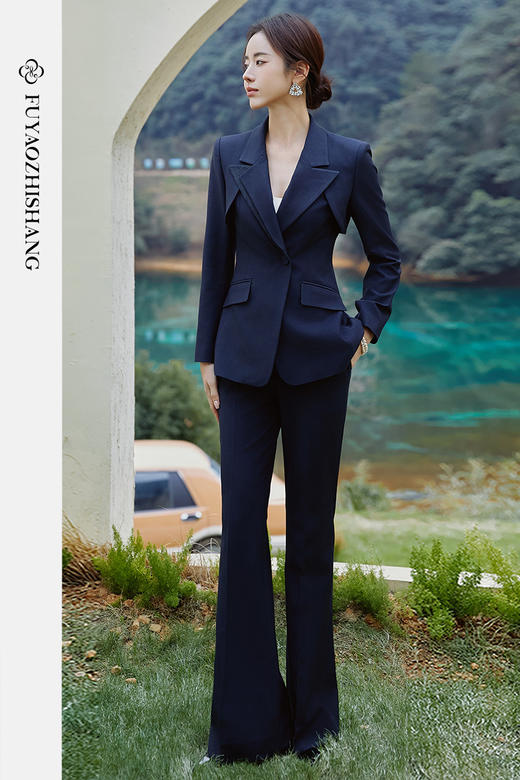 FUYAO扶摇 2025新款高级感国风西装套装女修身新中式西服两件套春 商品图5