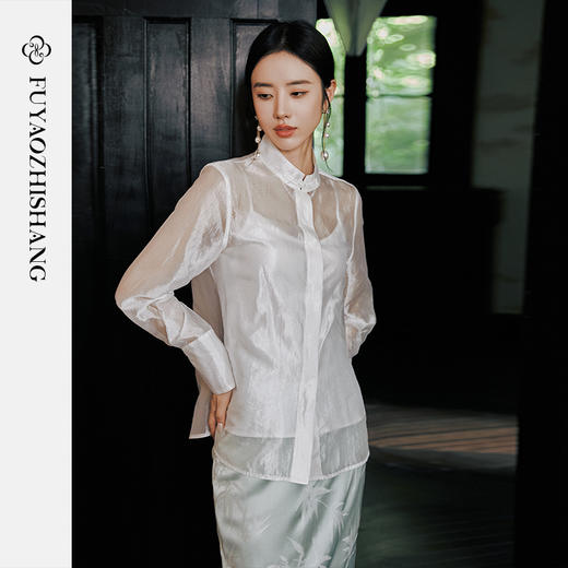 FUYAO扶摇 丝质防晒衬衫女2025春夏宽松阔版显瘦微透休闲衬衣外套 商品图3
