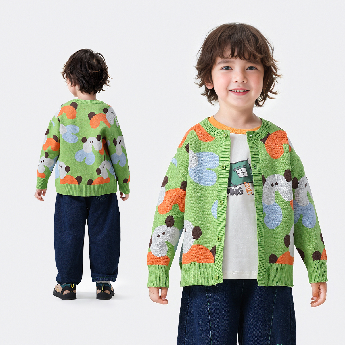 【清仓捡漏】【90-140】【MQDmini】男女童春秋休闲圆领开衫毛衣外套