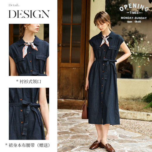 OLrain欧芮儿2025新款夏牛仔衬衫领休闲收腰通勤显瘦短袖连衣裙女 商品图1