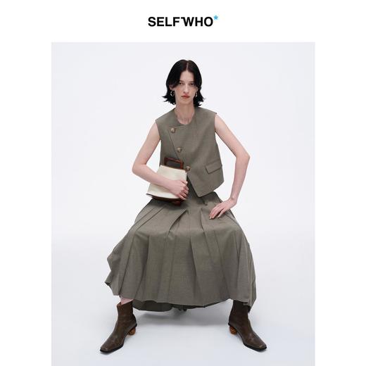 SELFWHO不规则百褶裙女2025春季新款高腰休闲气质中长款a字半身裙 商品图3