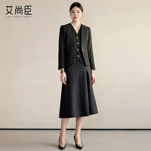 艾尚臣2025年早春女装羊毛时尚套装优雅设计感百搭西装马甲三件套 商品图2