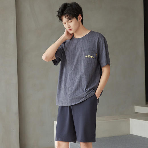 纯棉男士夏季短袖短裤爽棉睡衣宽松休闲可外穿薄款套装新款家居服   JL-5511 商品图2