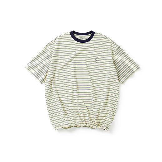 PRIMEE 下摆抽绳廓形条纹短袖圆领T恤 商品图1