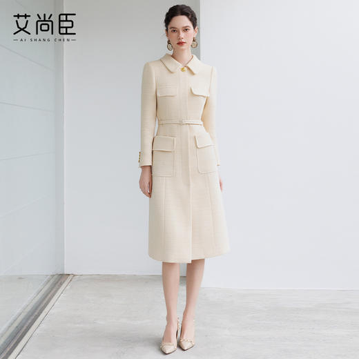 艾尚臣法式复古小香风方领连衣裙女2024冬装赫本风高级感中长裙子 商品图3