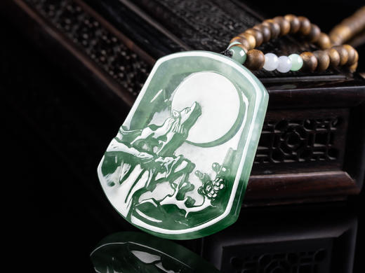 XY0007原创沉香+翡翠飘色狼牌挂件 商品图4