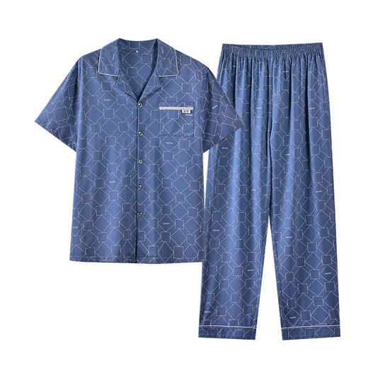 夏季男士睡衣纯棉翻领短袖长裤可外穿爽棉家居服开衫格子套装    JL-TMZ5524 商品图4