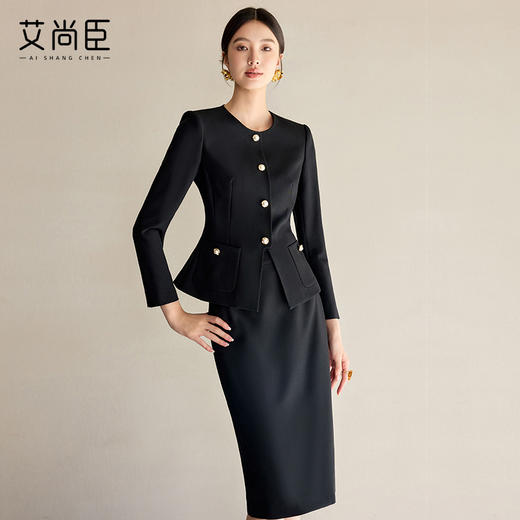 艾尚臣法式黑色小香风套装裙女新款气质名媛高端外套半身裙两件套 商品图1