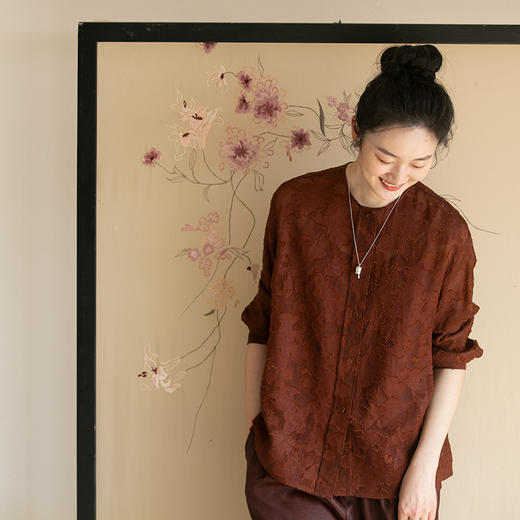 牧衣游原创 剪花香云纱衬衫新款立体感禅意东方复古中式衬衣 盈舟 商品图0