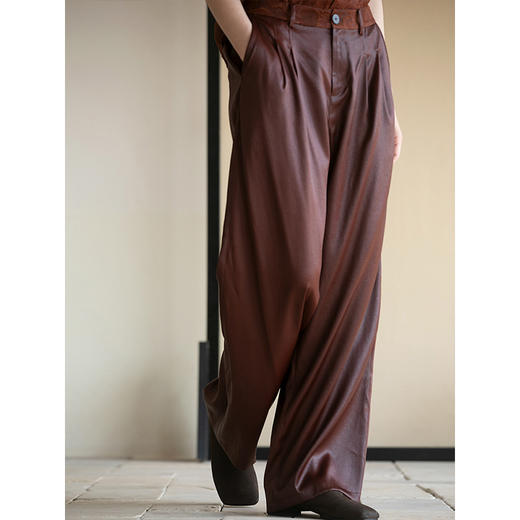 牧衣游原创 净色香云纱阔腿裤清凉透气垂感宽松百搭休闲裤 春日晴 商品图1