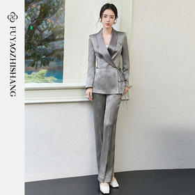 FUYAO扶摇 醋酸缎面时尚套装女2025新款国风交襟西装直筒裤两件套
