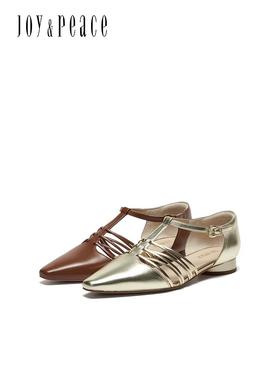Joy&peace真美诗 月光海岸2025春季新款鱼骨编织法式粗跟玛丽珍鞋罗马凉鞋女